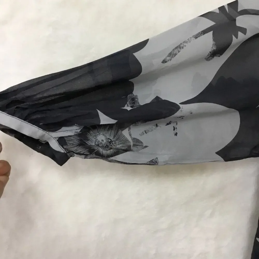 Banana Republic Black Flower Sheer Long Sleeve - Picture 3 of 7